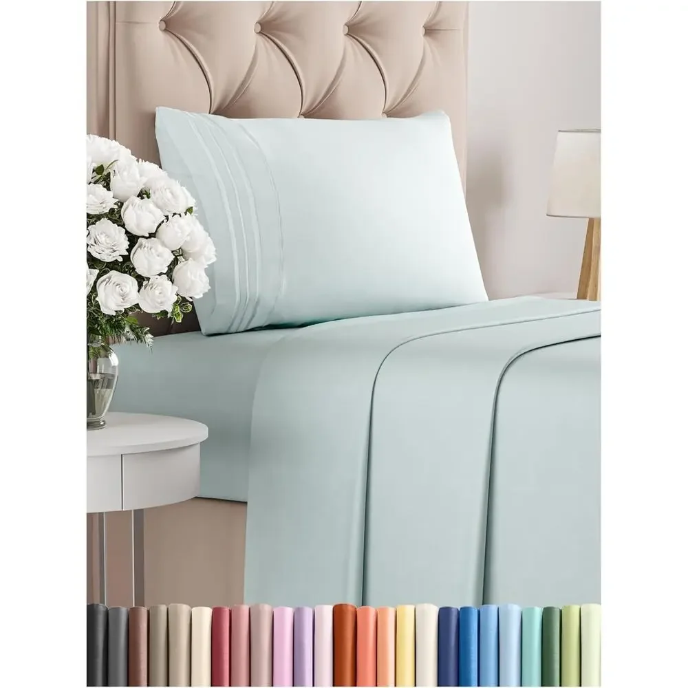 New Twin 3 Piece Sheet Set Breathable Cooling Bed Deep Pockets Oeko-Tex Ice Blue